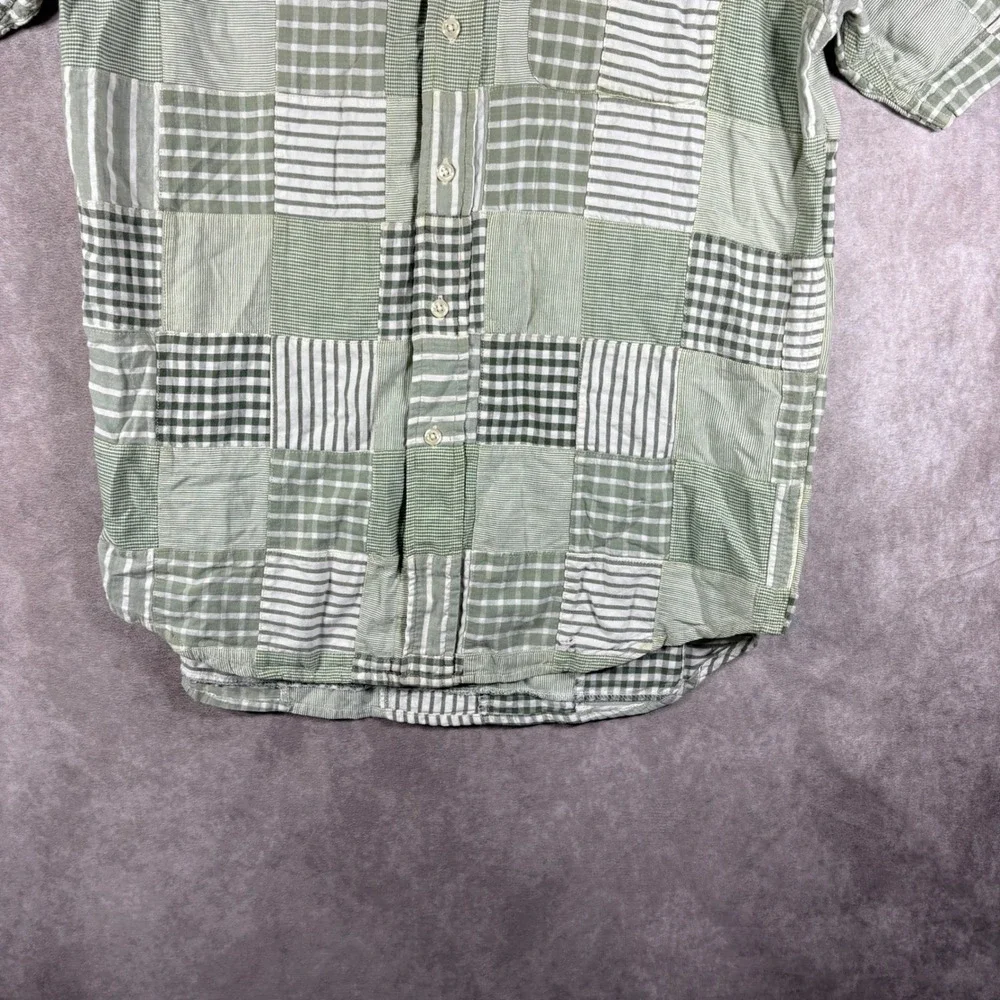 Brooks Brothers Sport Shirt Mens M Green Patchwork Button Up Short Sleeve Cotton